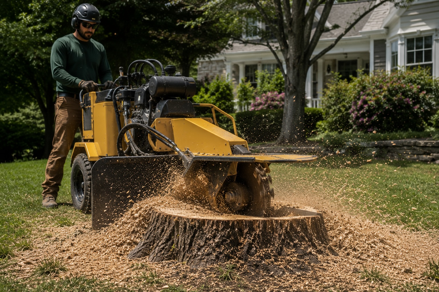 Professional stump grinding at a Northern Virginia residential property